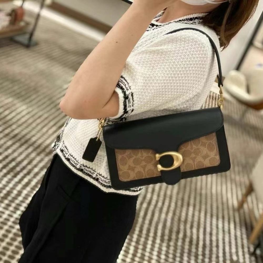 NWT Coach 91215 Leather Tabby Shoulder Bag 26 With Signature Canvas-B4/Tan Black - Picture 13 of 13